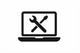 Black icon of a laptop with crossed wrench and screwdriver on a white background